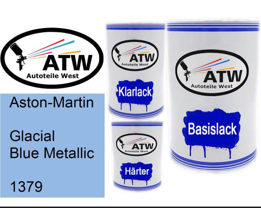 Aston-Martin, Glacial Blue Metallic, 1379: 500ml Lackdose + 500ml Klarlack + 250ml Härter - Set, von ATW Autoteile West.